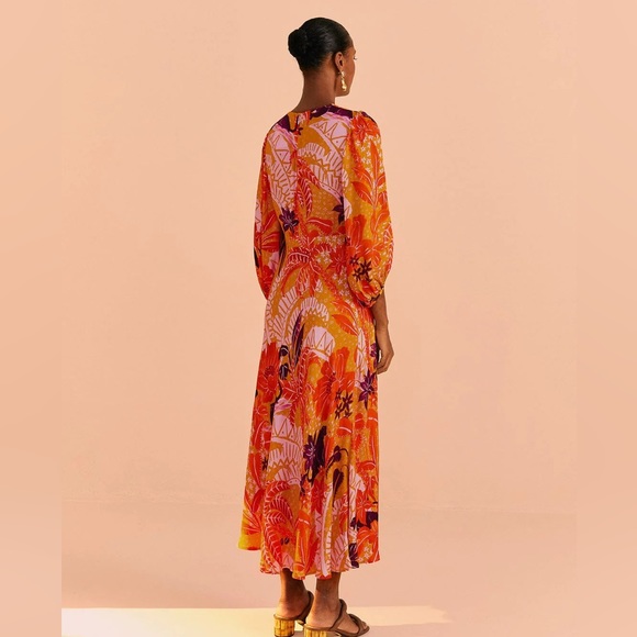 Farm Rio Beige Jungle Panther Viscose Midi Dres - Picture 2 of 8